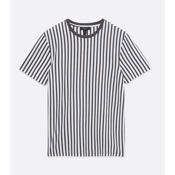 画像1: New Look   Dark Grey Vertical Stripe Crew T-Shirt (1)
